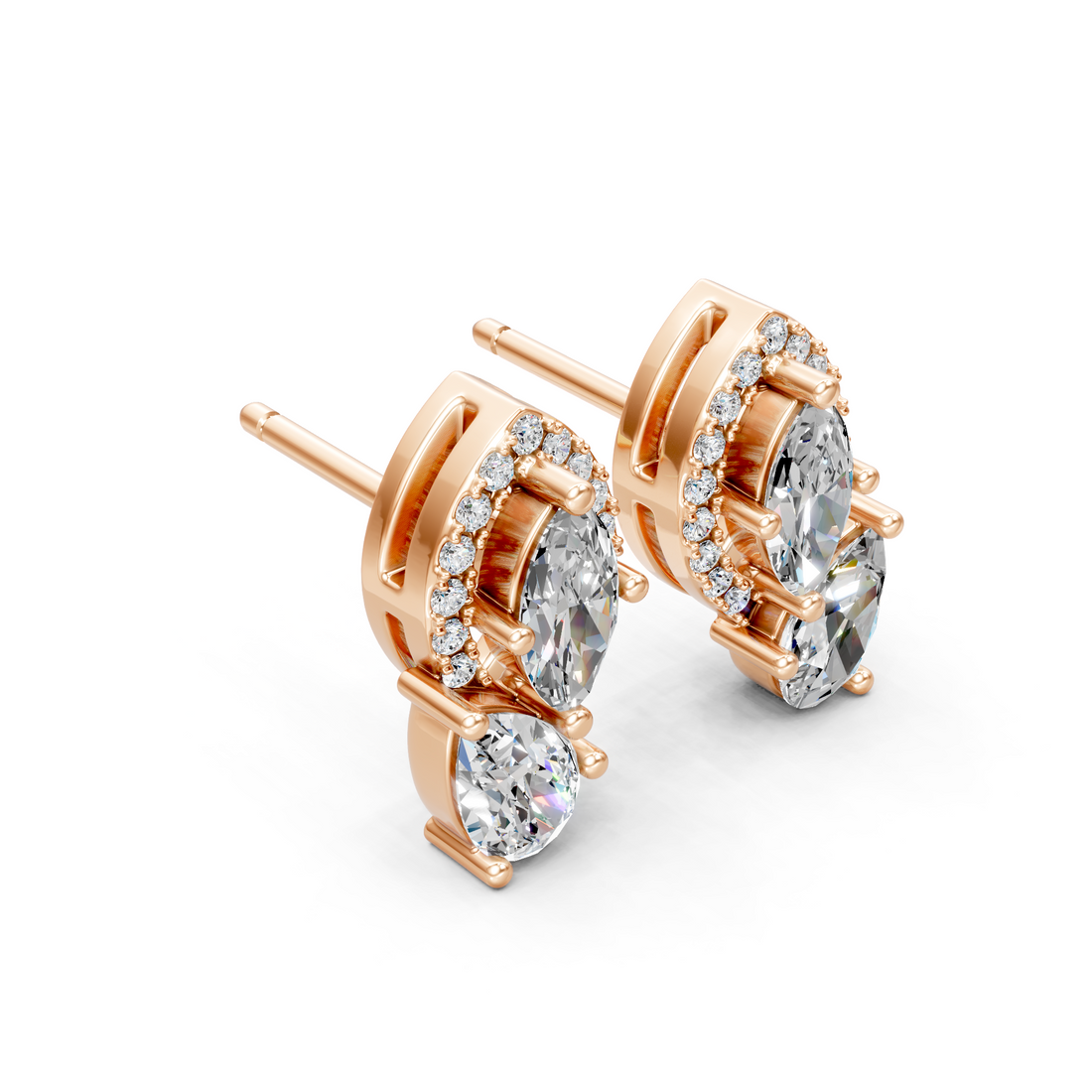 Lab-Grown or Natural Marquise, Pear, and Round Diamond Bold Stud Earrings - 1.53ct | Gold, White Gold, Rose Gold, Silver