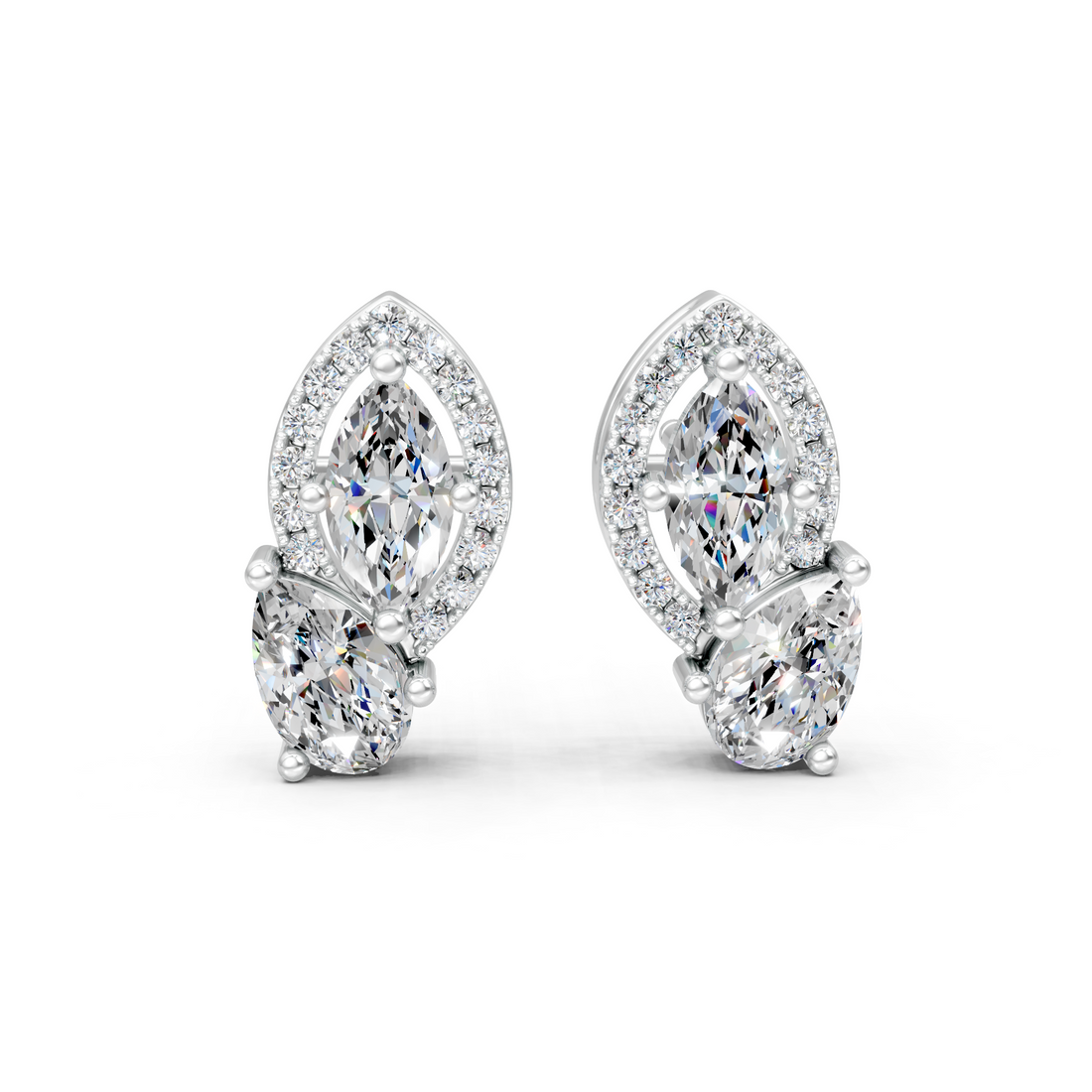 Lab-Grown or Natural Marquise, Pear, and Round Diamond Bold Stud Earrings - 1.53ct | Gold, White Gold, Rose Gold, Silver