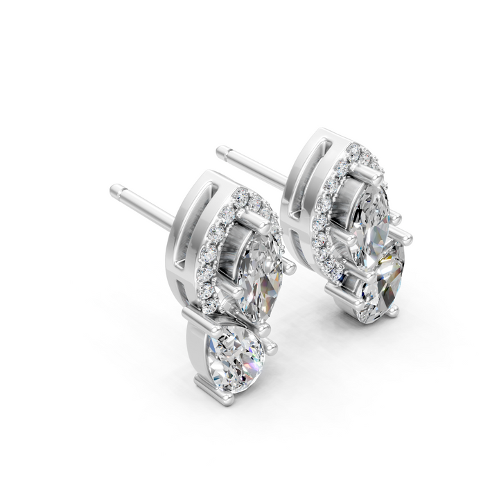 Lab-Grown or Natural Marquise, Pear, and Round Diamond Bold Stud Earrings - 1.53ct | Gold, White Gold, Rose Gold, Silver