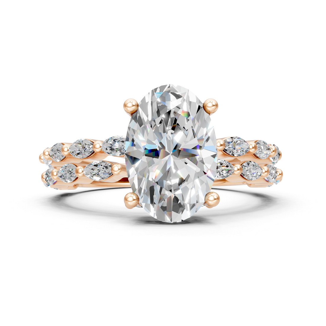 Lab-Grown or Natural Solitaire 1ct Oval and Marquise Diamond Engagement Ring - 1.72ct | Gold, White Gold, Rose Gold, Silver