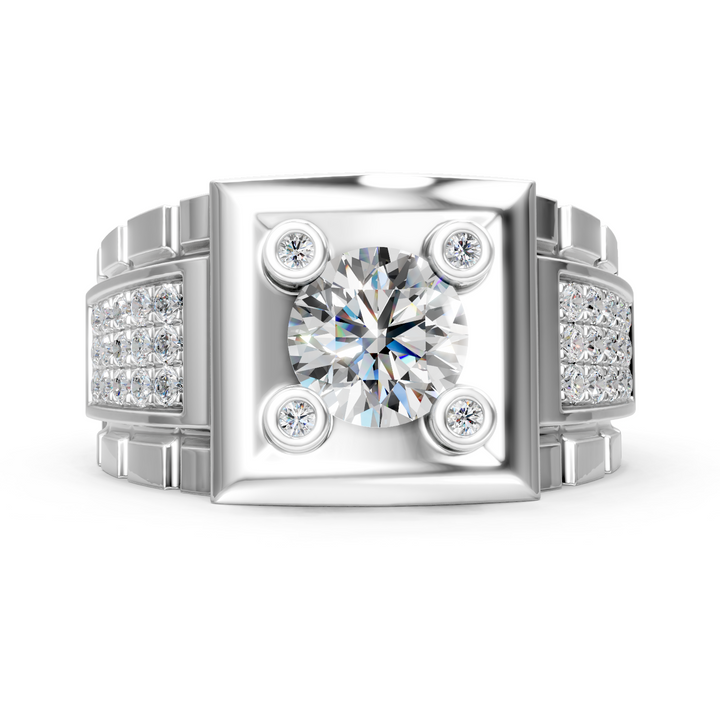 Moissanite or Lab-Grown Round Diamond Bold Men's Ring - 1.35ct | 925 Silver